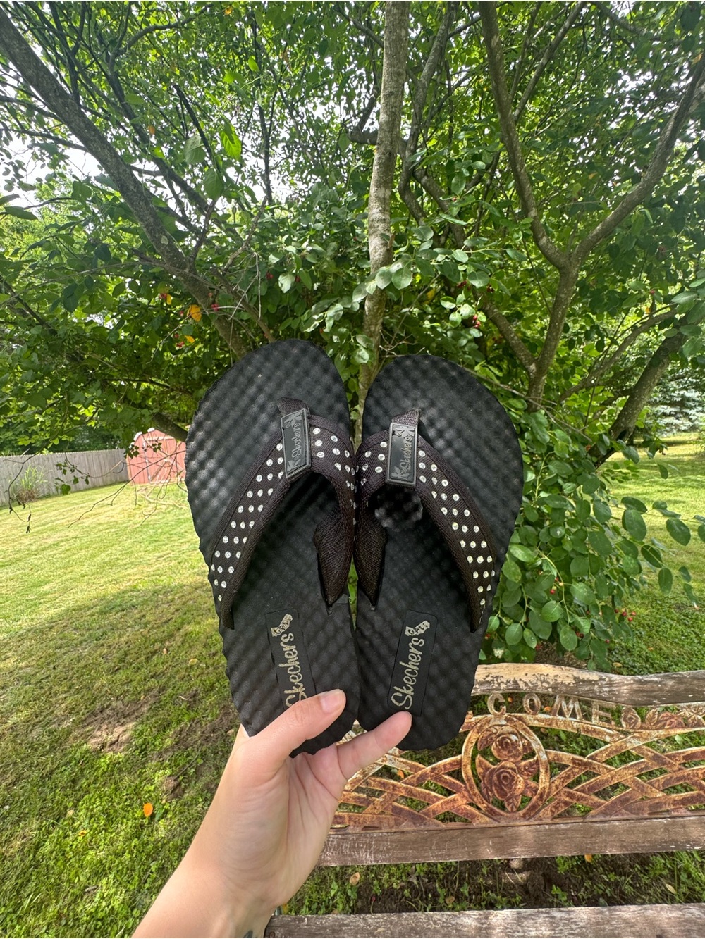 Skechers Black Rhinestone Strap Flip Flops